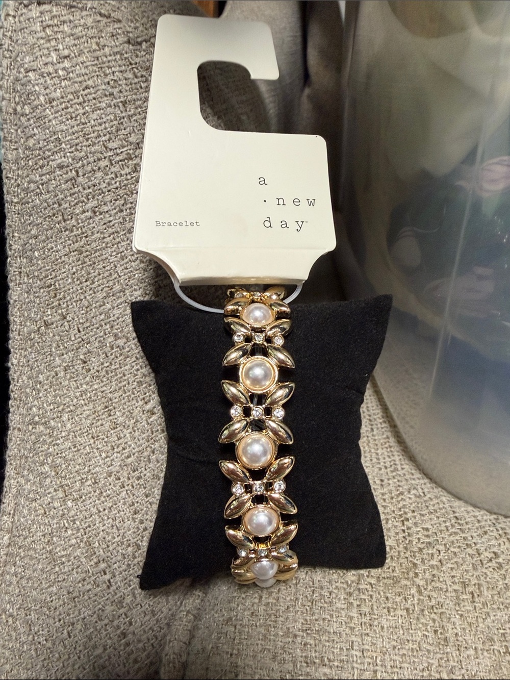 a new day Gold Pearl Floral Stretch Bracelet with Faux Pearls